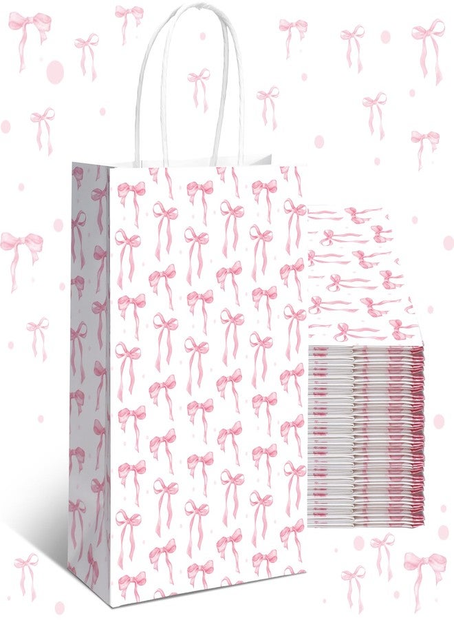 Kolldenn 16 Pcs Coquette Pink Bow Paper Gift Bags Women Valentine Galentine Birthday Favor Goodie Candy Bags with Handles for Bridal Engagement Baby Shower Party Supplies - Image 1